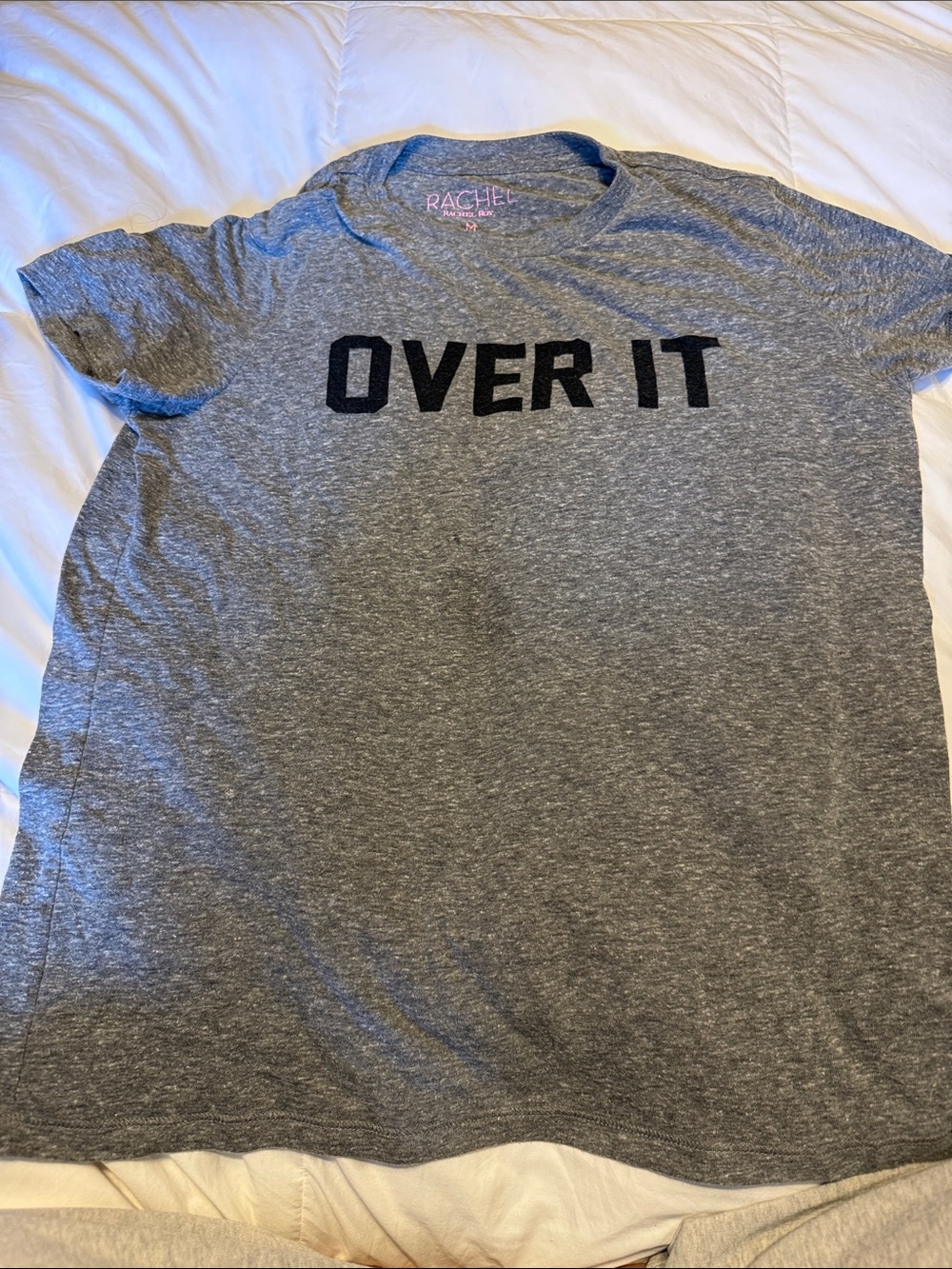 Rachel Gray Graphic Tee with Black 'OVER IT' Lettering